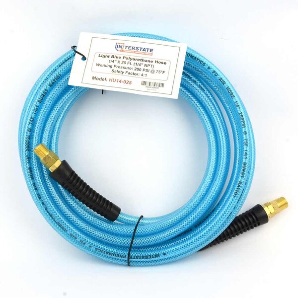 Interstate Pneumatics Light Blue Polyurethane Hose 1/4" x 100 feet 200 PSI w/Two 1/4" Reusable Swivel hose end fittings HU14-100S - main